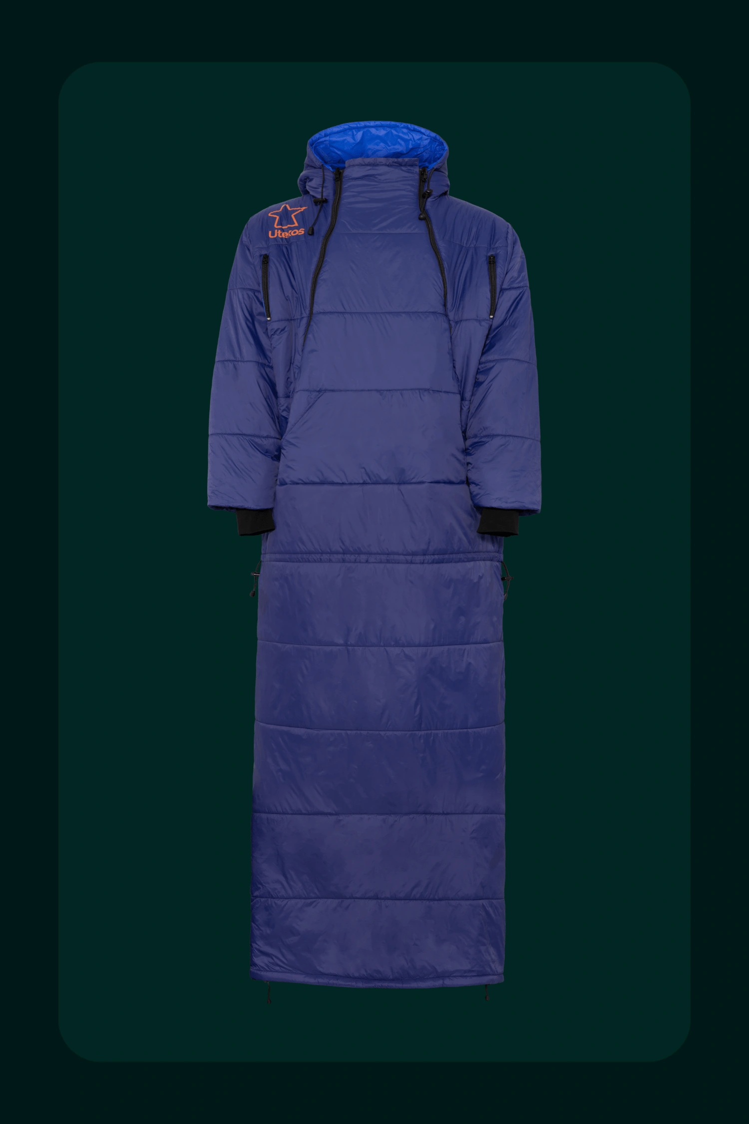 Fjellblå Utekos Mikrofiber i full lengde forfra.