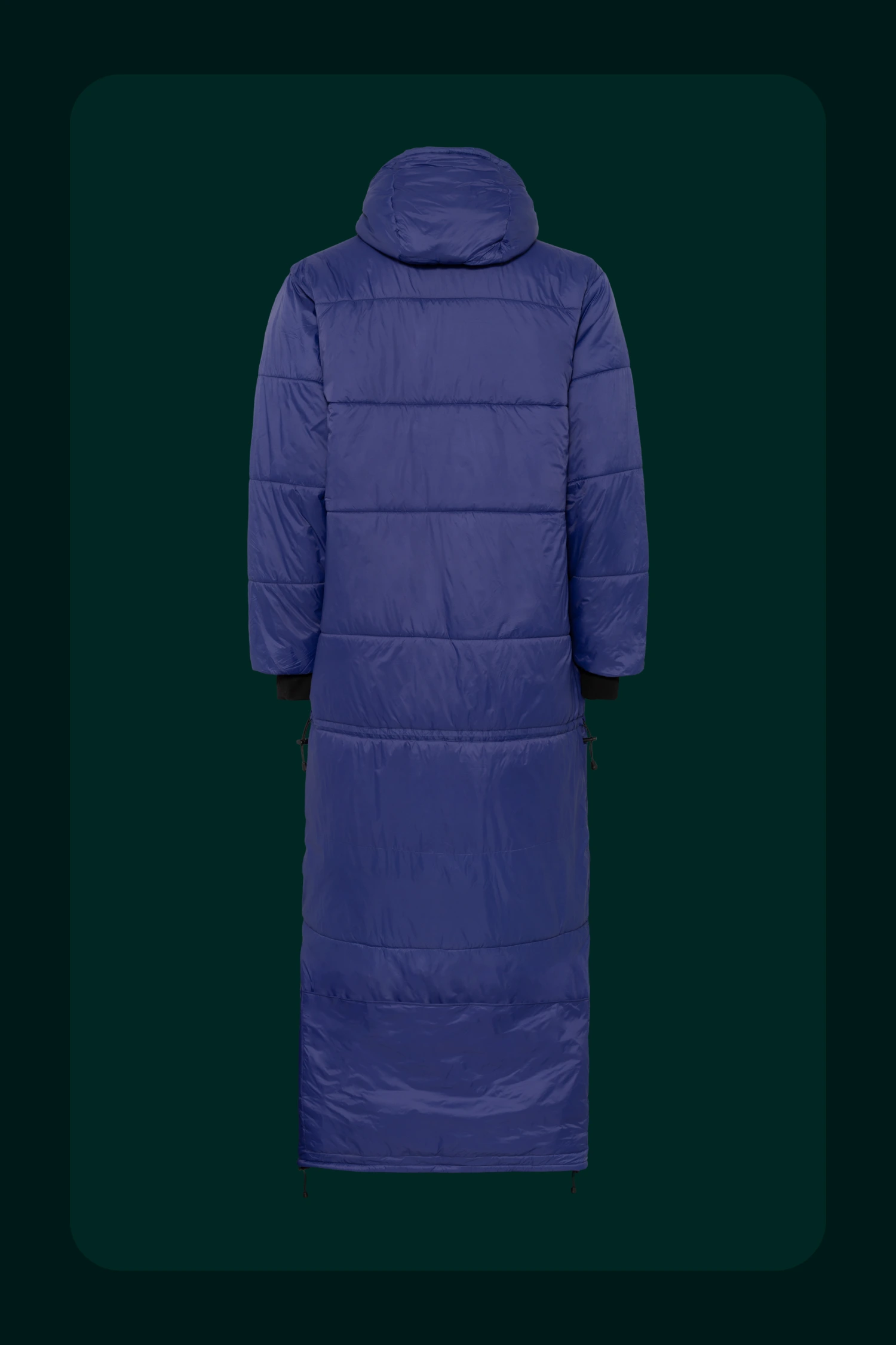 Fjellblå Utekos Mikrofiber i full lengde bakfra.