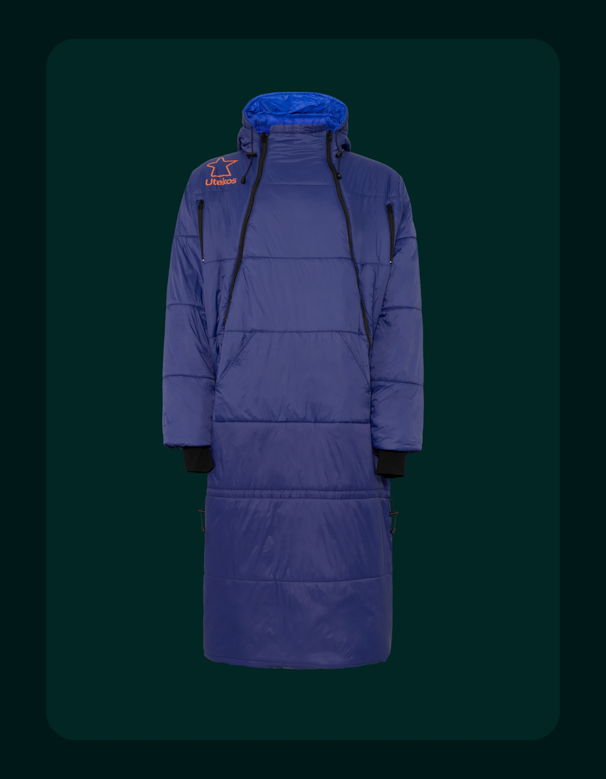 Fjellblå Utekos Mikrofiber i full lengde forfra.