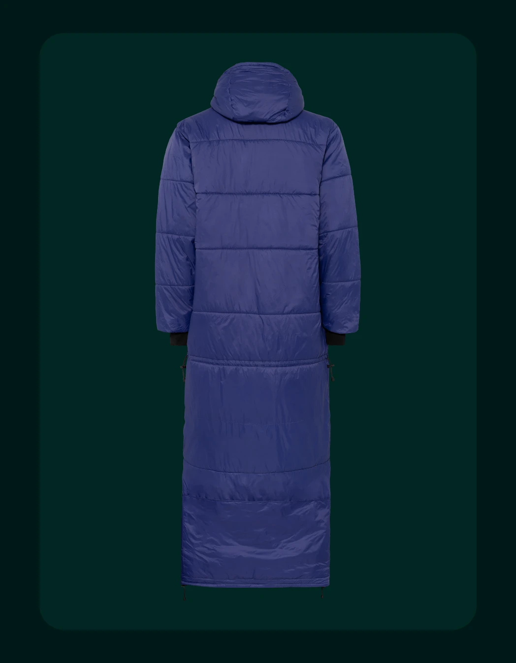 Fjellblå Utekos Mikrofiber i full lengde bakfra.