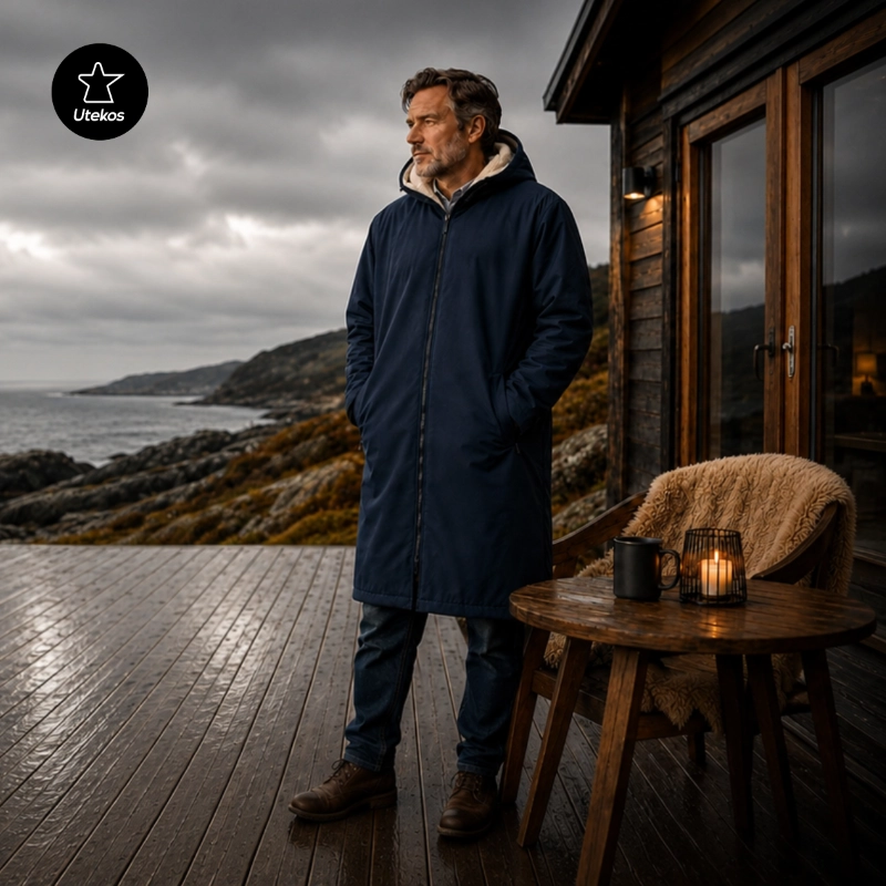 Mann i Comfyrobe utendørs